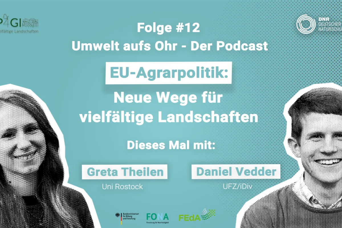 Sharepic mit den Fotos der beiden Interviewten vom Podcast zum CAPgGI-Projekt: EU-Agrarpolitik: Neue Wege für vielfältige Landschaften